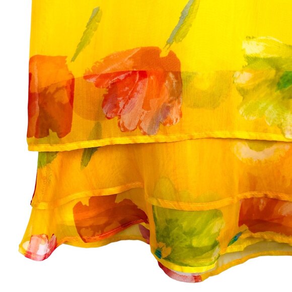 Vtg Byer Studio Women's Sheer Dress Size 14 Floral Print Yellow 3-Tiered Hem - Picture 11 of 12